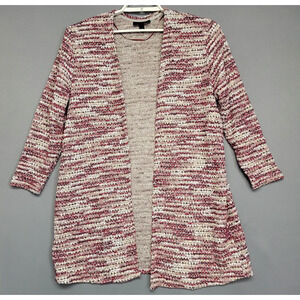 Lane Bryant Cardigan Sweater Women 14/16 Cranberry Open Front Duster Knit Boho